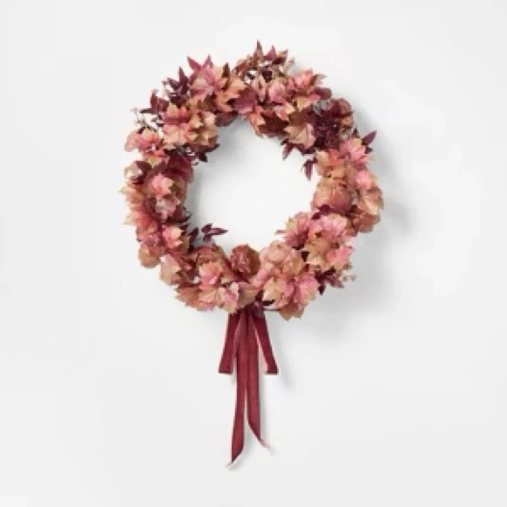 30” Mixed Leaf Artificial Wreath Red Fall - Threshold designed with Studio McGee